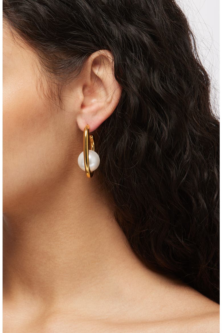 Faux Pearl Hoop Earrings, Alternate, color, PEARL