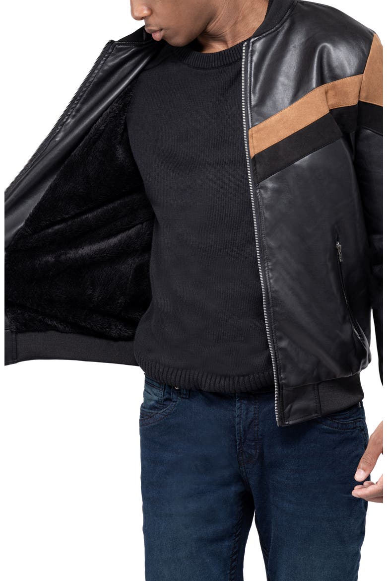 Hooded Faux Leather Jacket, Alternate, color, BLACK/ BROWN