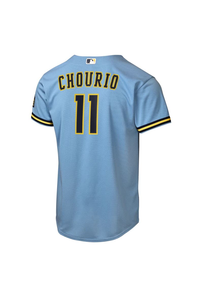 Youth Nike Jackson Chourio Powder Blue Milwaukee Brewers Road Stadium Jersey, Alternate, color, Powder Blue