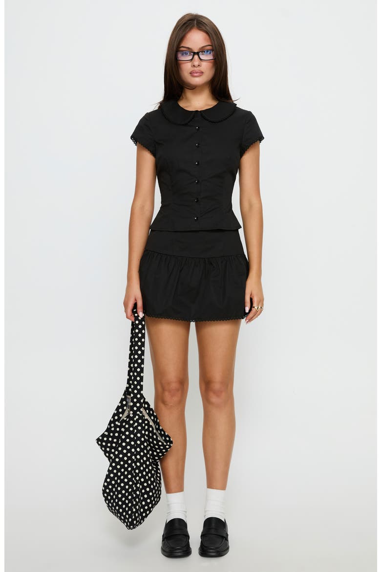 Sweet Treat Shirred Organic Cotton Button-Up Shirt & Miniskirt Set, Alternate, color, BLACK