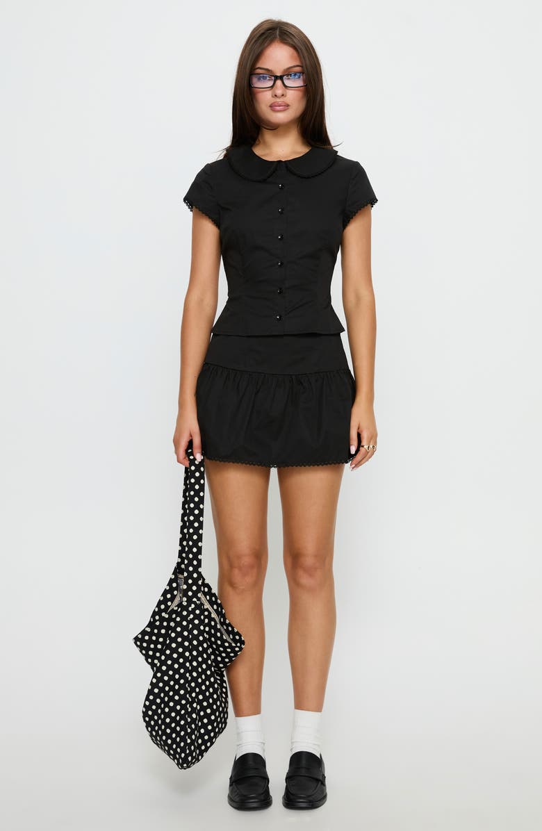 Princess Polly Sweet Treat Shirred Organic Cotton Button-Up Shirt & Miniskirt Set, Alternate, color, Black