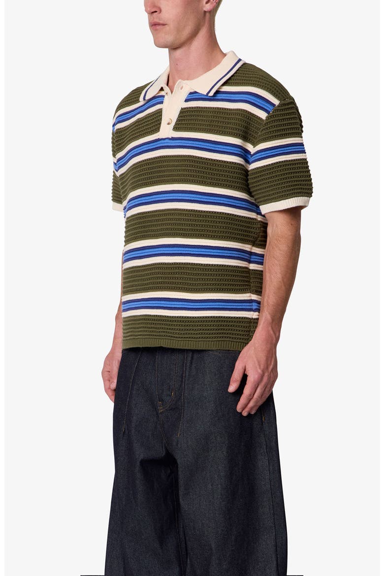 Striped Knit Polo Shirt, Alternate, color, GREEN MULTI