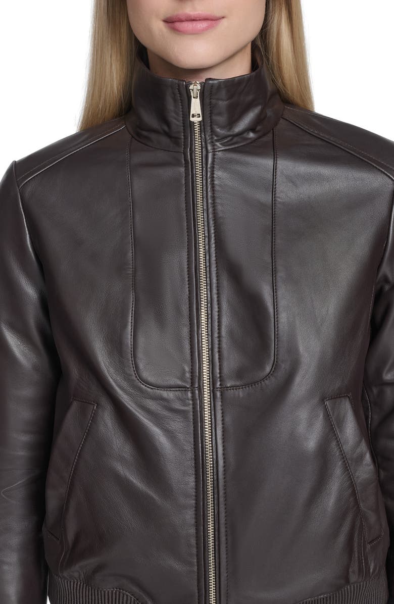 Cole Haan Stand Collar Leather Bomber Jacket, Alternate, color, Deep Espresso