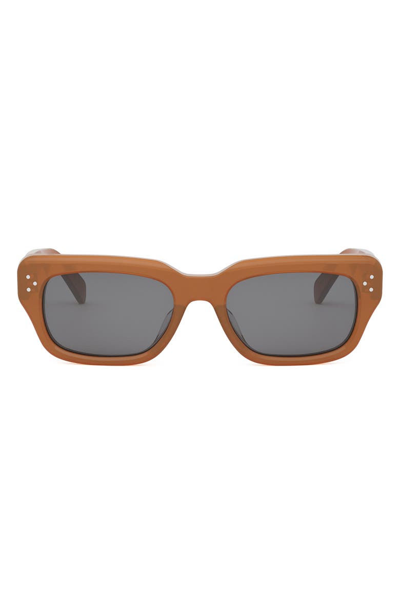CELINE Bold 3 Dots 54mm Rectangular Sunglasses, Main, color, Shiny Light Brown / Smoke