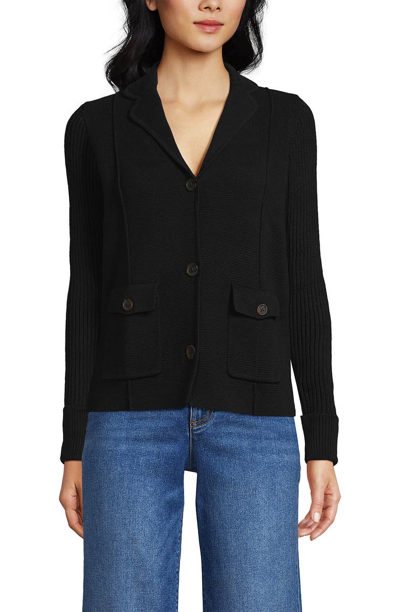 Lands' End Drifter Ribbed Collared Blazer Sweater, Main, color, Black