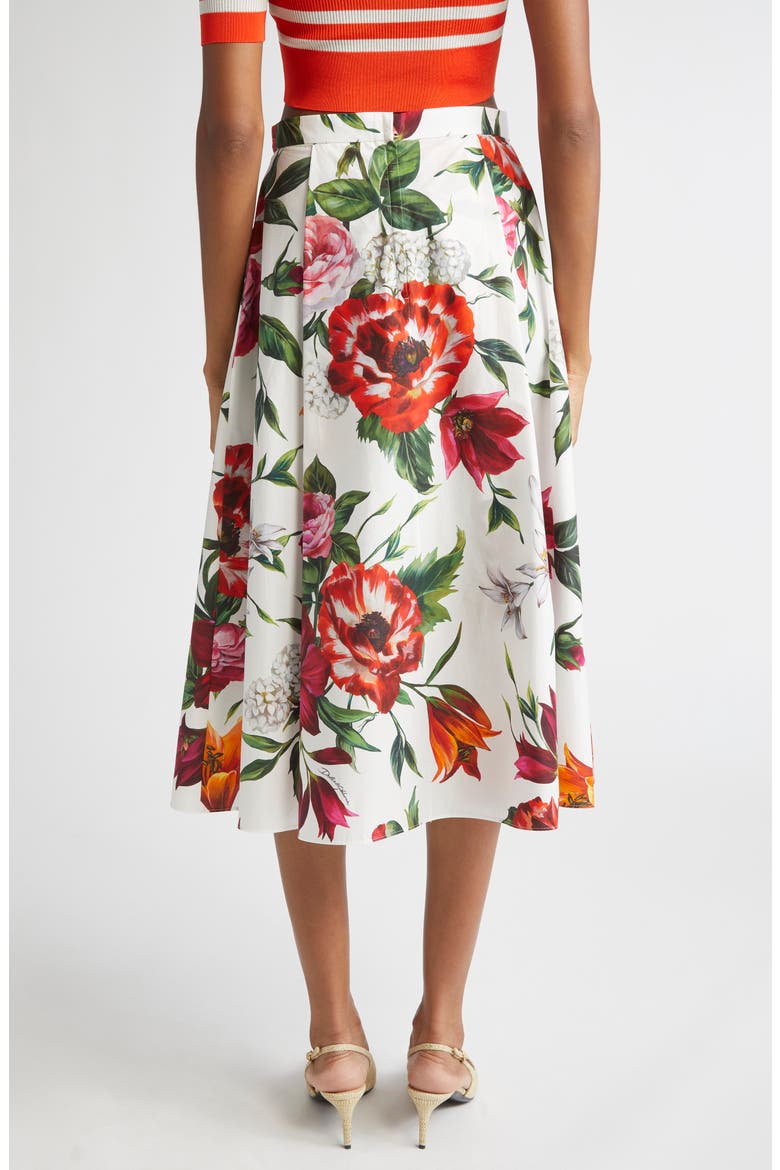 Floral Pleated Cotton Poplin Skirt, Alternate, color, HA5PB ANEMONI GIGLI F.BCO