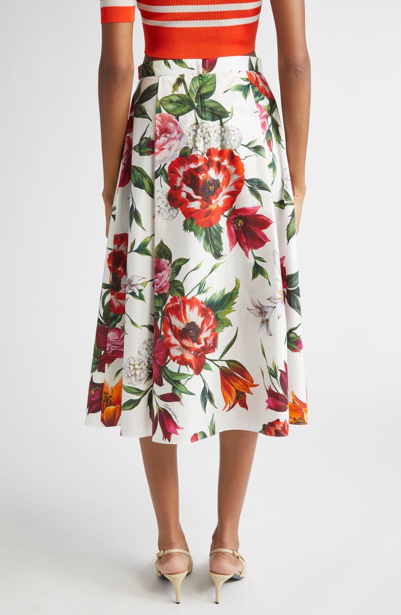 Dolce&Gabbana Floral Pleated Cotton Poplin Skirt, Alternate, color, Ha5pb Anemoni Gigli F.bco