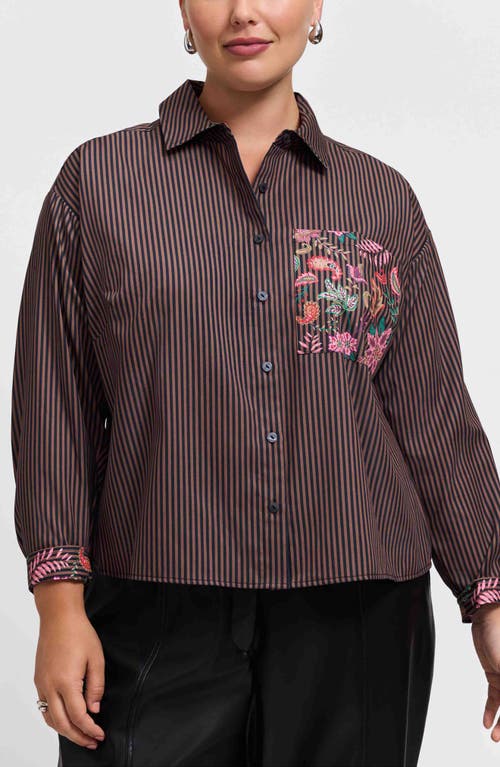 Foxcroft Marina Contrast Pocket Stripe Cotton Poplin Button-up Shirt In Gold