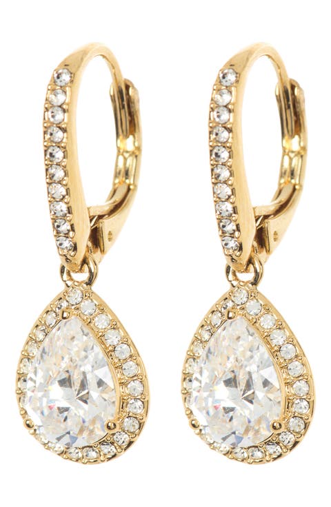Pear Drop Cubic Zirconia Pavé Leverback Earrings