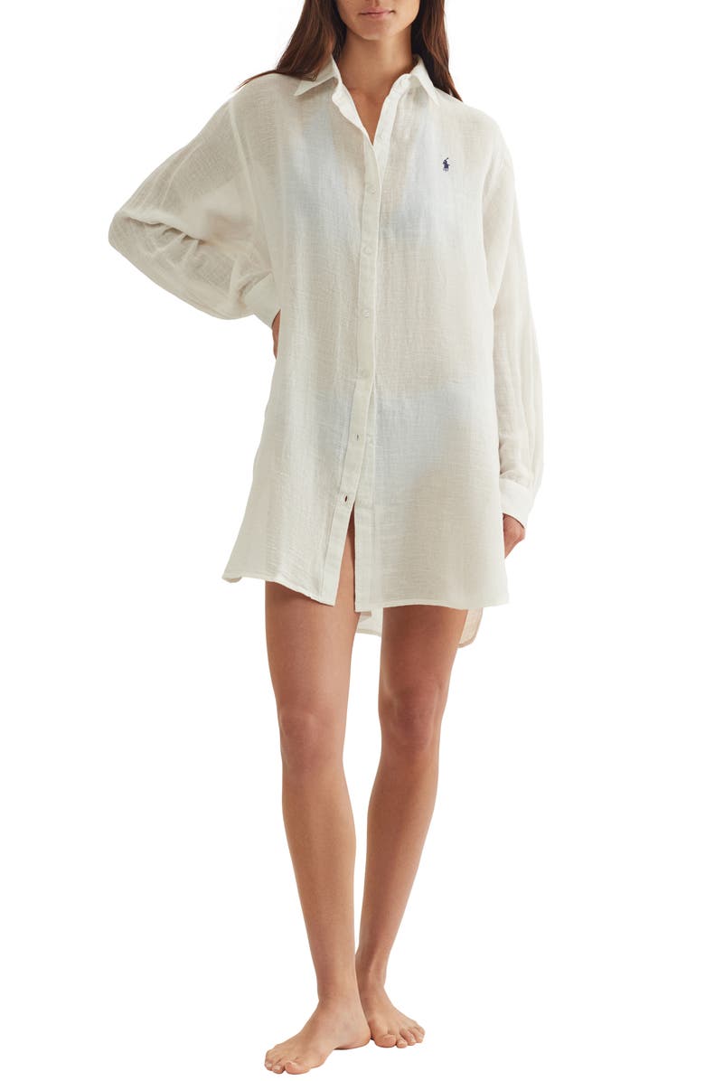 Polo Ralph Lauren Boyfriend Long Sleeve Cover-Up Tunic, Main, color, Cream