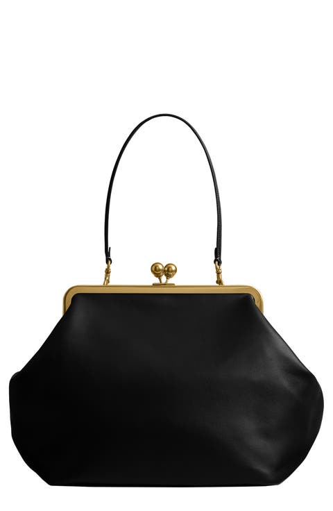 Large Kiss Glovetanned Leather Frame Clutch