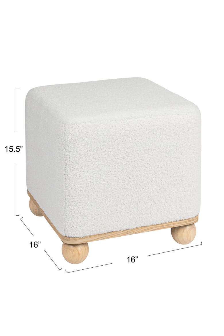 Square Boucle Upholstered Ottoman, White, Alternate, color, Cream