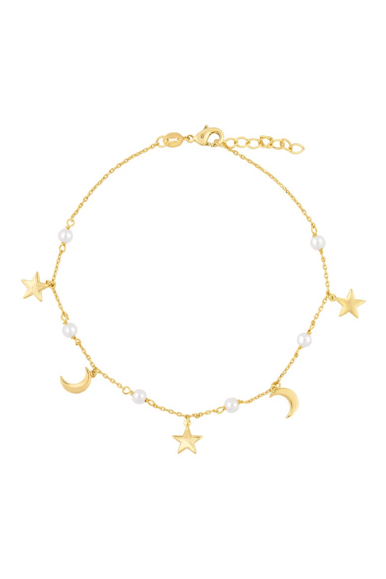 Star & Moon Imitation Pearl Anklet, Main, color, GOLD