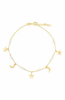 Star & Moon Imitation Pearl Anklet