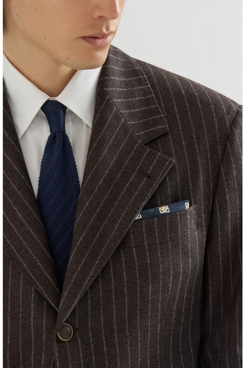 Silk geometric pattern pocket square, Alternate, color, Navy Blue