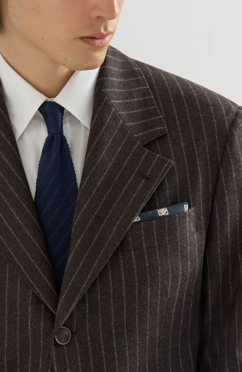 Brunello Cucinelli Silk geometric pattern pocket square, Alternate, color, Navy Blue