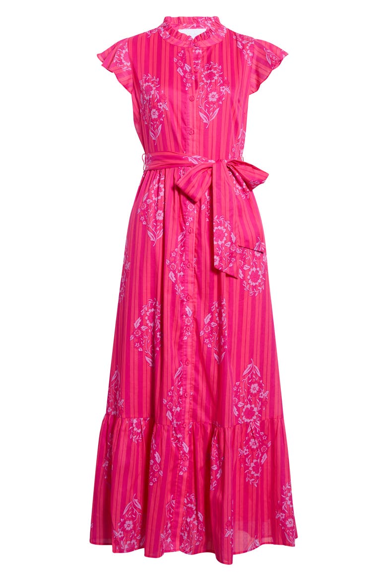Riah Floral Belted Cotton Button-Up Maxi Dress, Alternate, color, MAGENTA-PINK