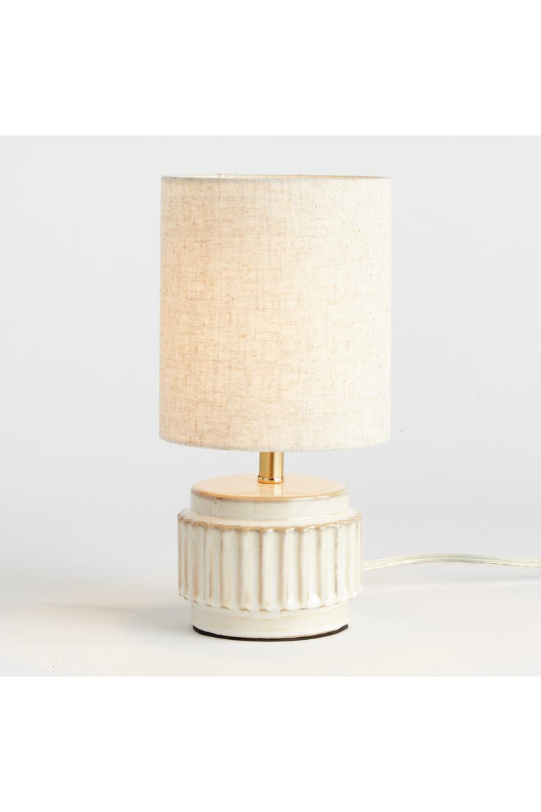 Austin White Antique Mini Lamp w/ Drum Linen Shade 11.5", Main, color, White