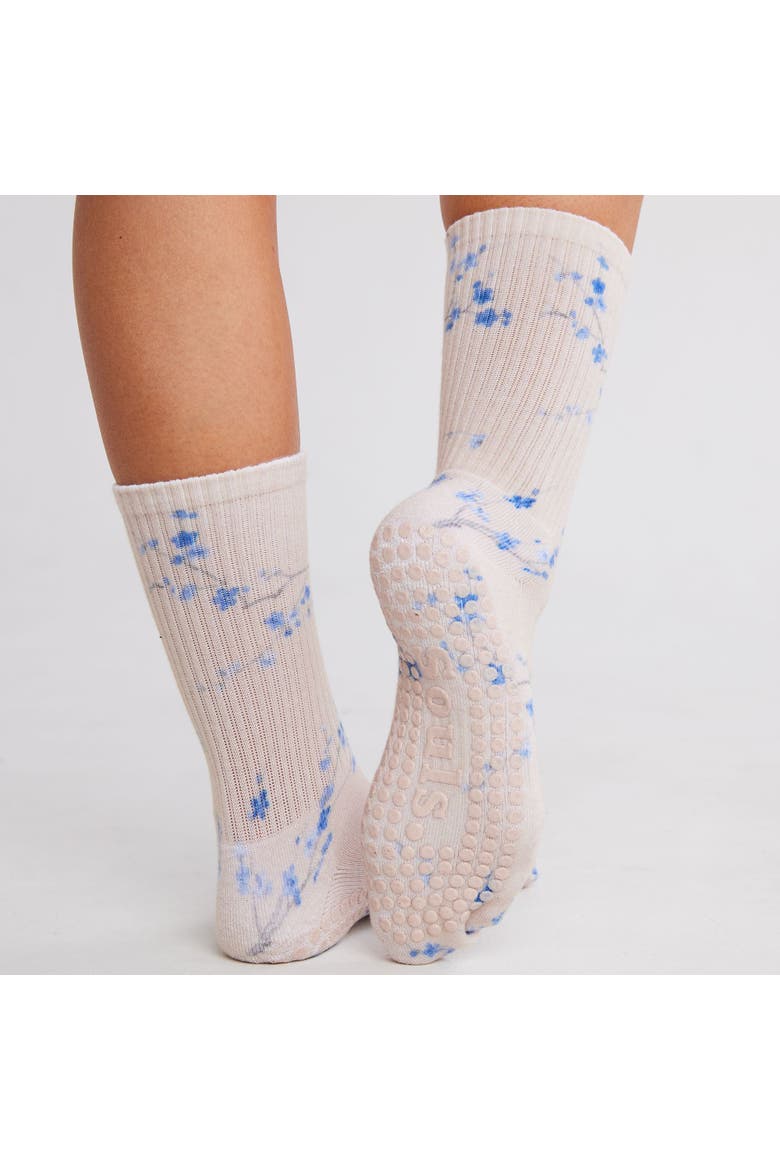 Blue Blossom Grip Socks, Alternate, color, Beige