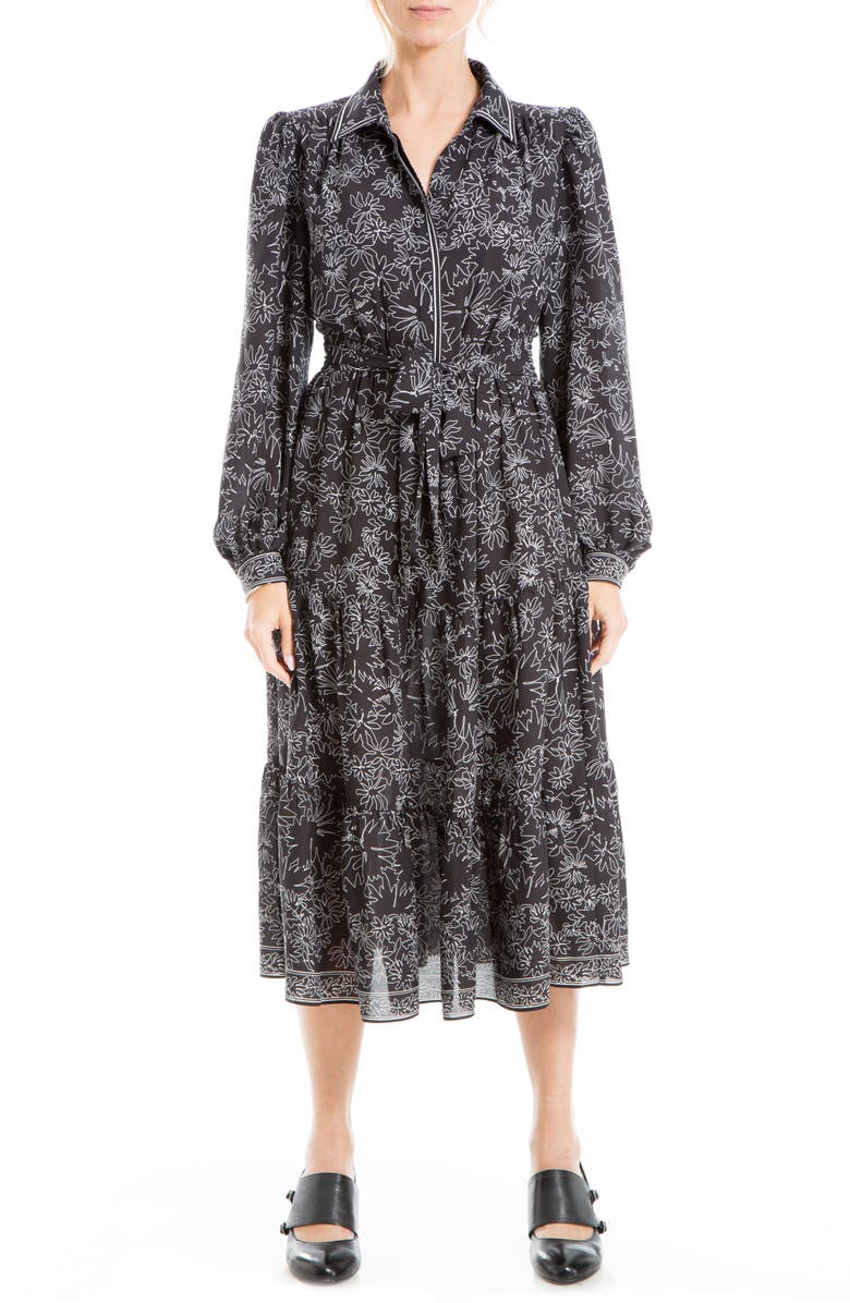 MAX STUDIO Long Sleeve Tiered Midi Shirtdress, Main, color, 