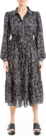 MAX STUDIO Long Sleeve Tiered Midi Shirtdress | Nordstromrack