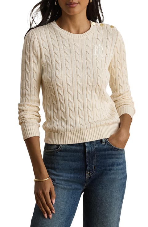 Button Trim Cable Knit Sweater