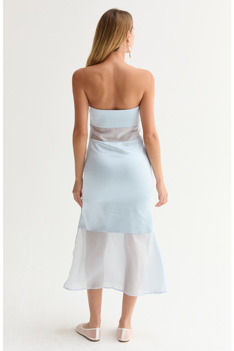 Satin Mixed Media Tube Midi Dress, Alternate, color, Light Blue