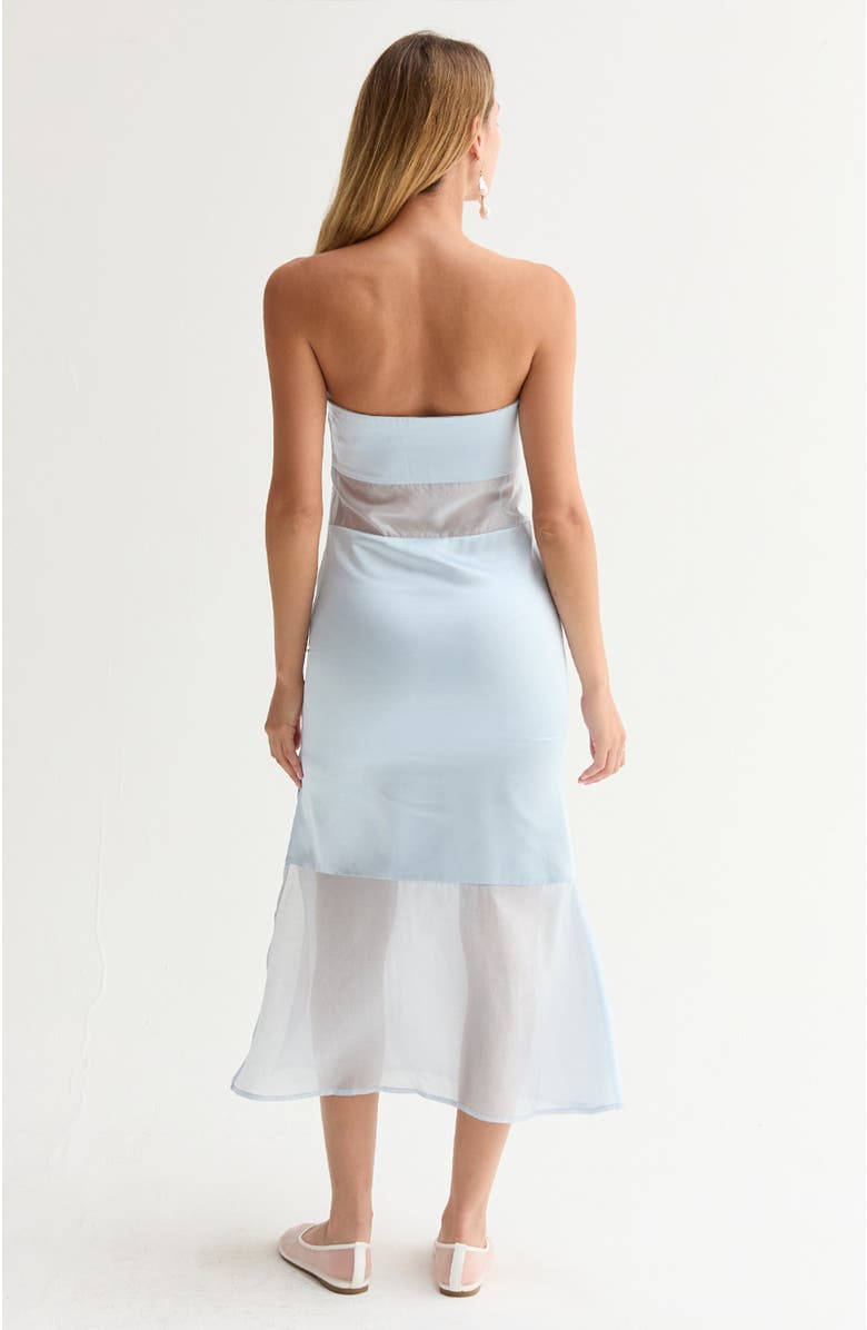 CRESCENT Satin Mixed Media Tube Midi Dress, Alternate, color, Light Blue