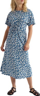 Seasalt Cornwall Water Mint Twist Front Organic Cotton Blend Midi Dress