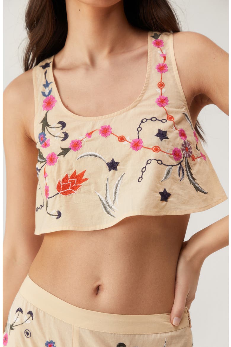 Floral Embroidered Cotton Crop Tank, Main, color, ECRU
