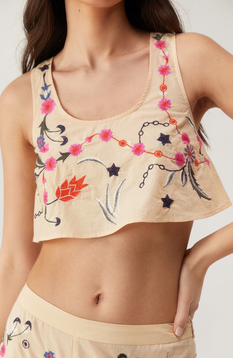 NASTY GAL Floral Embroidered Cotton Crop Tank, Main, color, 