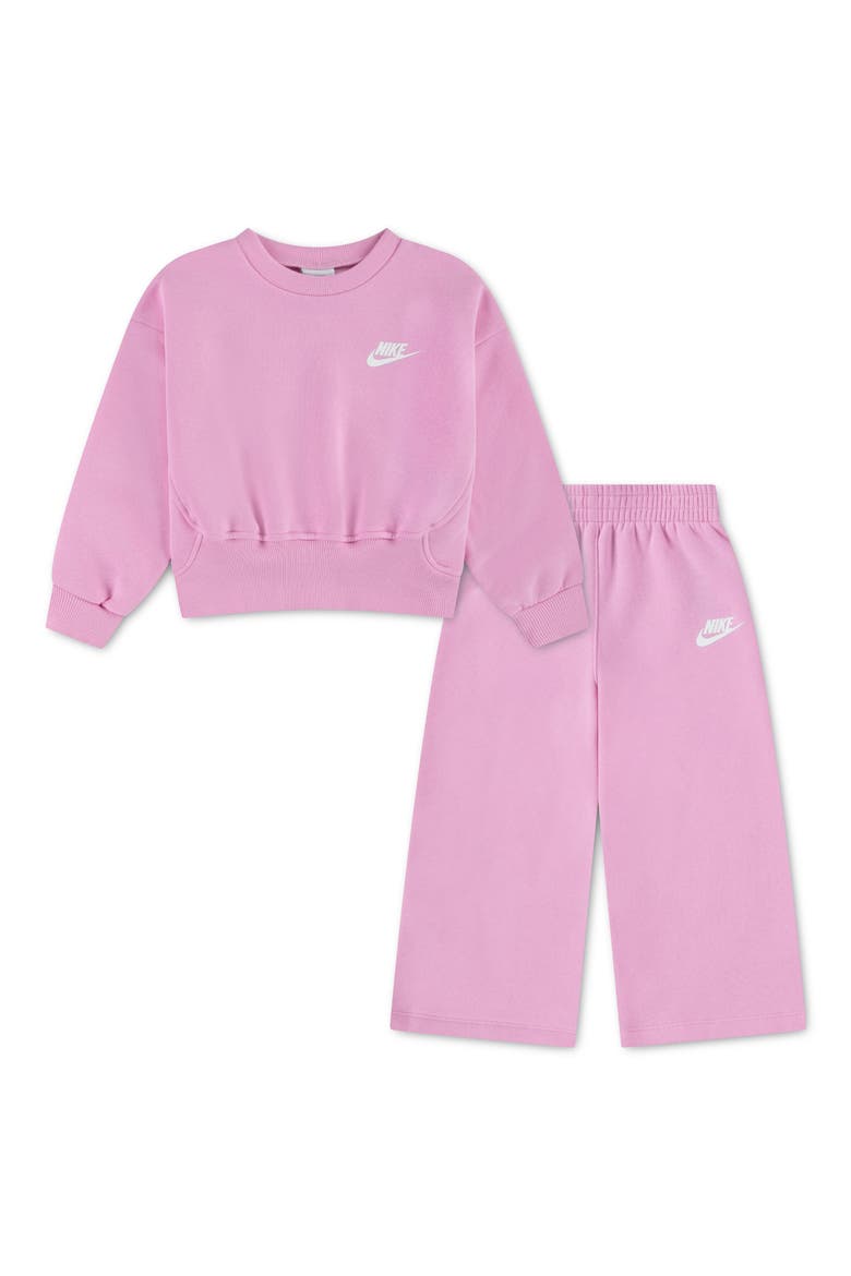 Kids' Fleece Sweatshirt & Wide Leg Pants Set, Main, color, PINK RISE