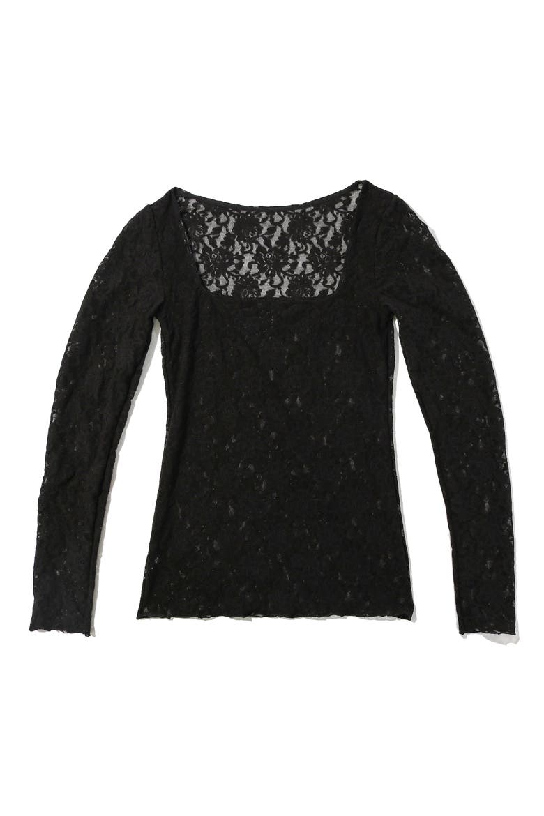 Signature Lace Long Sleeve Top, Alternate, color, BLACK