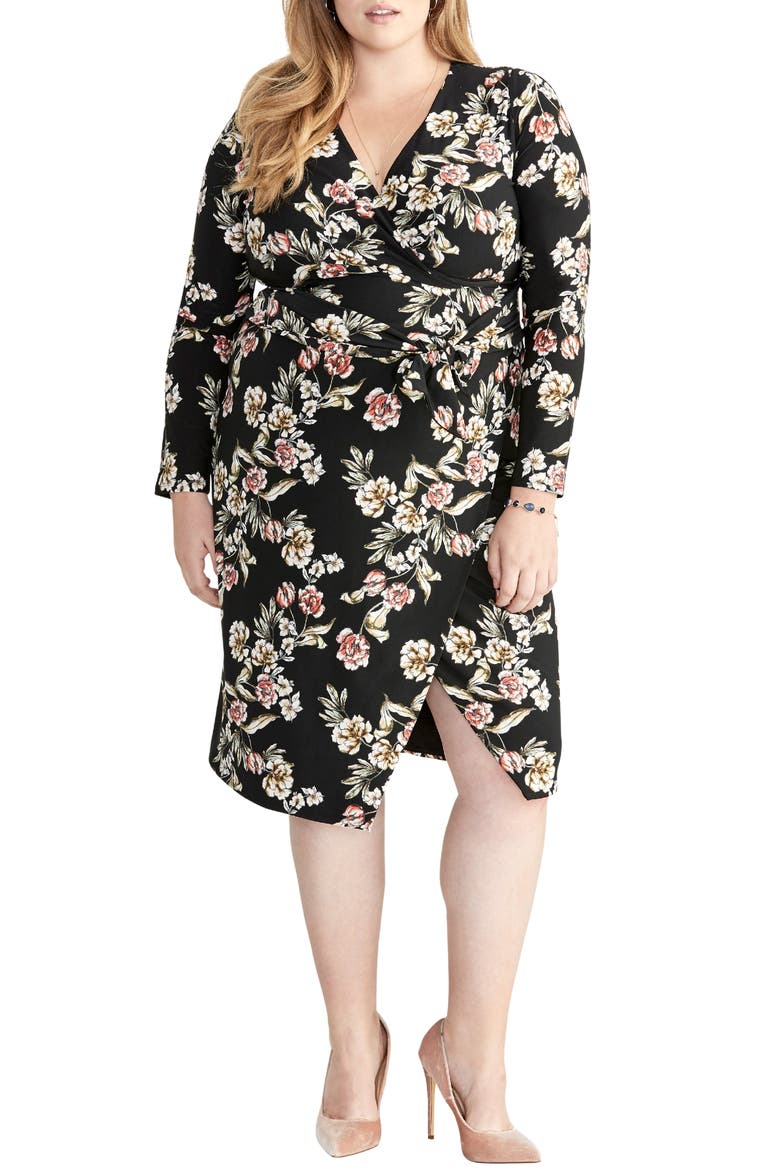 Floral Faux Wrap Dress, Main, color, BLACK COMBO