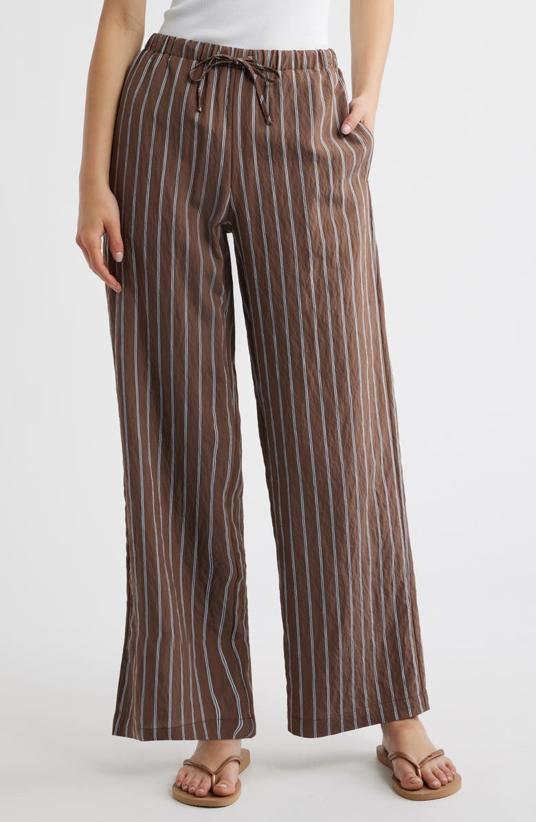 Madewell Stripe Pull-On Pants, Main, color, Brown Peri Twin Stripe