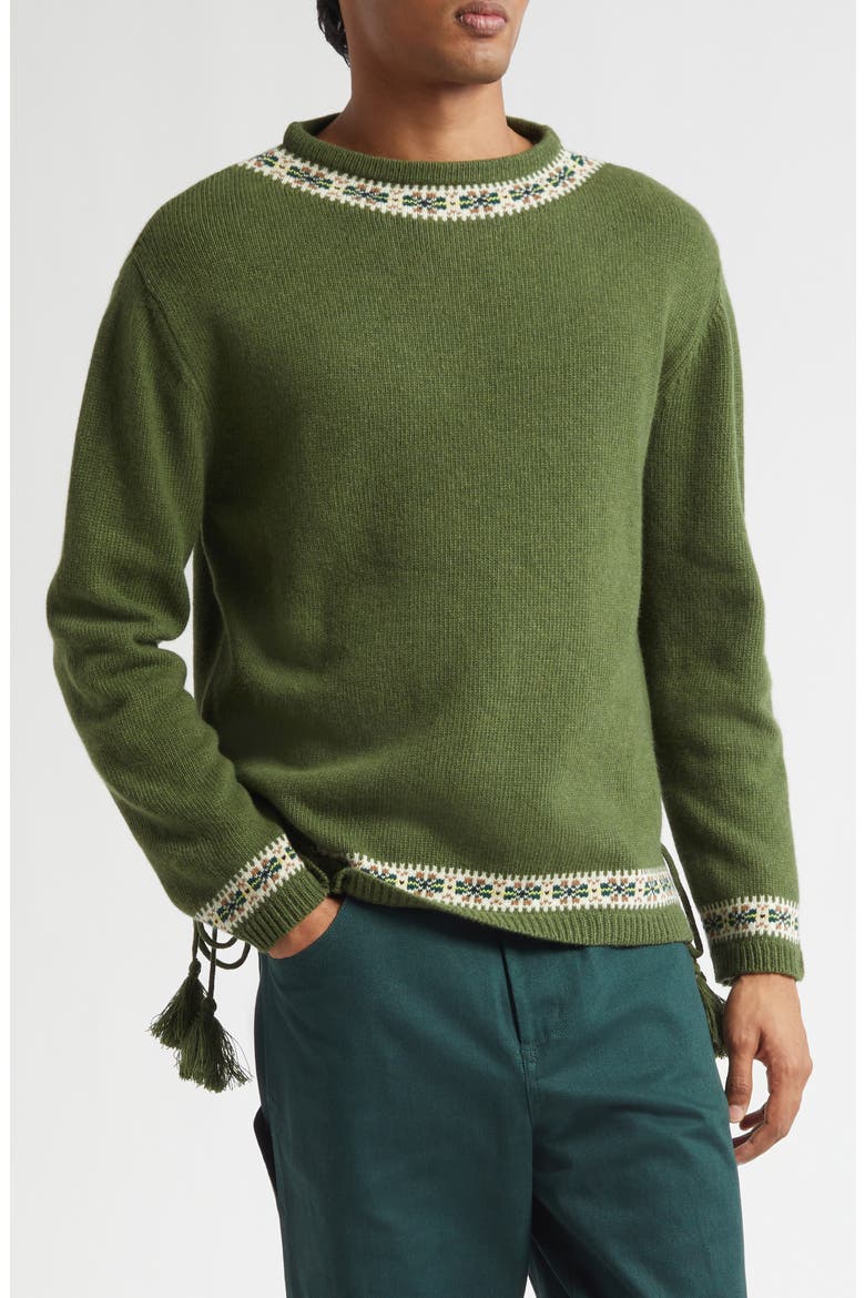Moritz Tassel Trim Virgin Wool Sweater, Main, color, GREEN MULTI