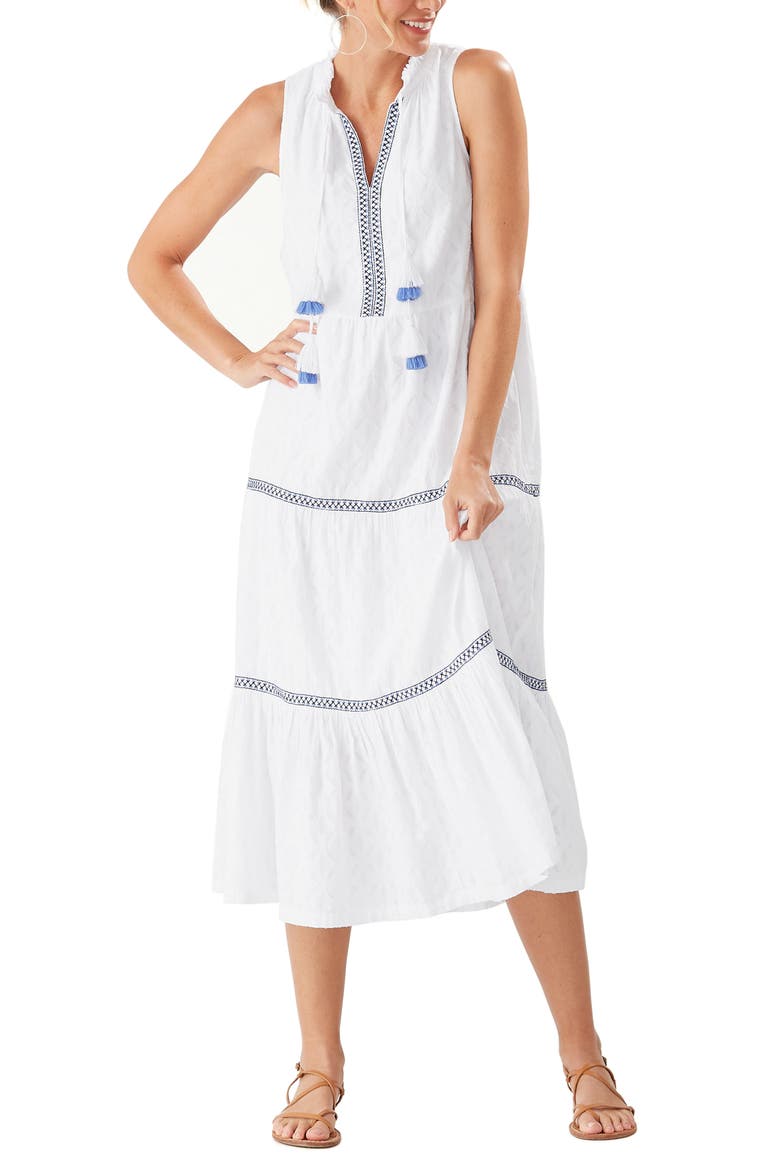 Split Neck Cotton Midi Dress, Main, color, WHITE