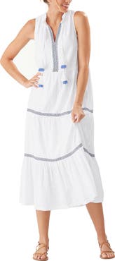 Tommy Bahama Split Neck Cotton Midi Dress