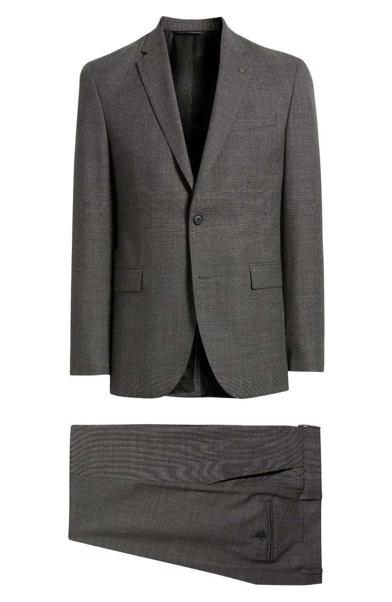 AllSaints Ross Slim Fit Grey Mélange Wool Suit, Main, color, Charcoal