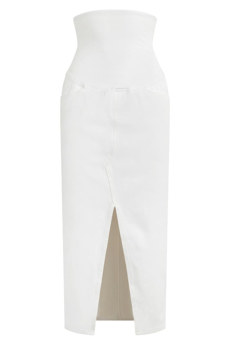 Reconstructed Stretch Cotton Denim Midi Skirt, Alternate, color, WHITE