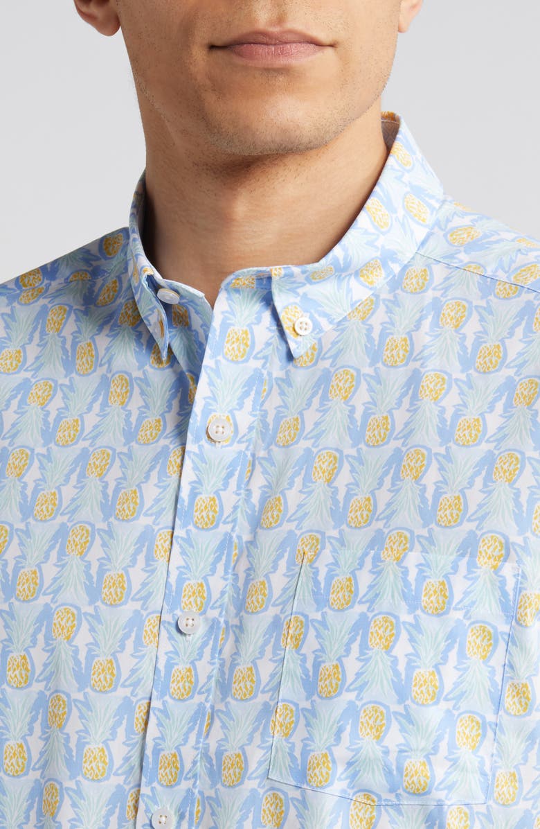 Johnston & Murphy Pineapple Print Short Sleeve Cotton Button-Down Shirt, Alternate, color, White