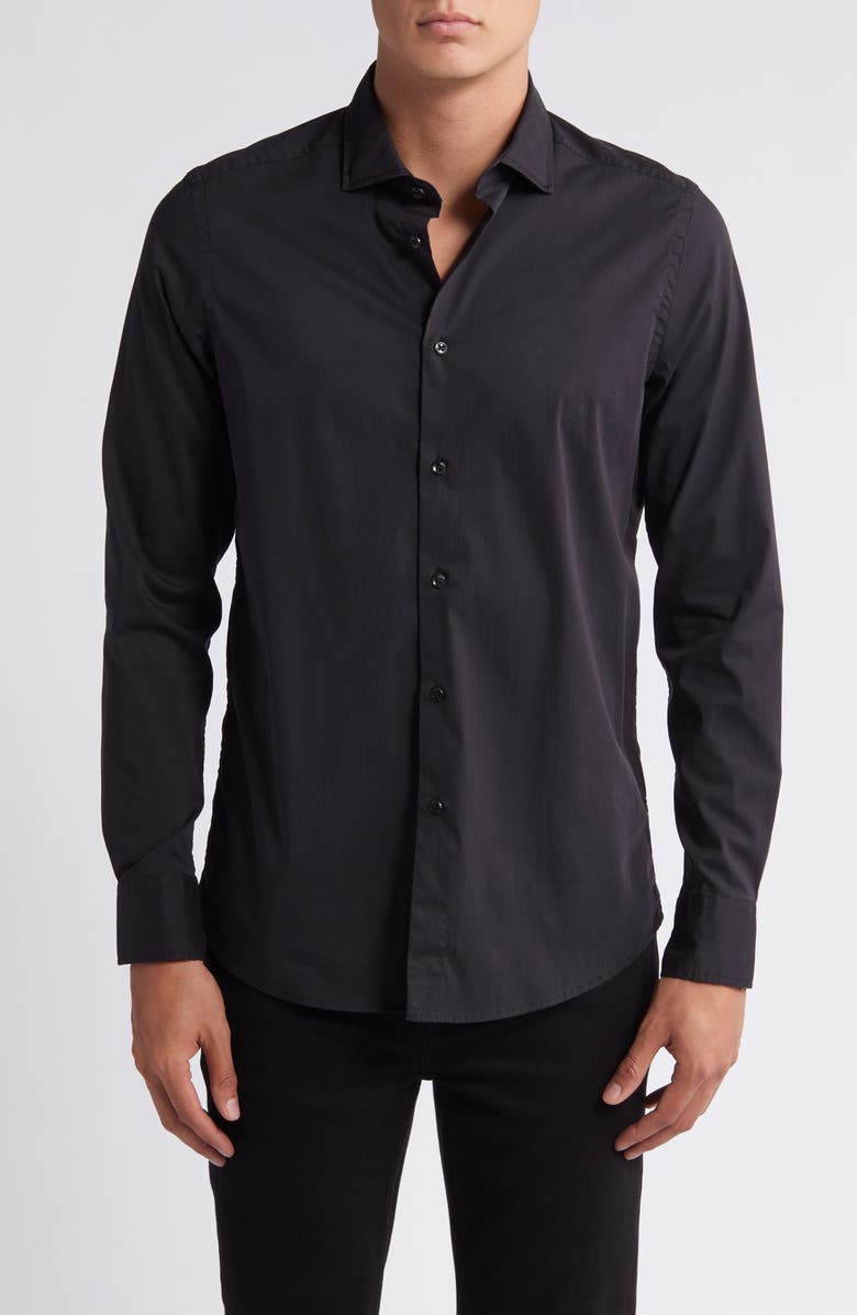 7 For All Mankind Slim Fit Stretch Poplin Button-Up Shirt, Main, color, Black