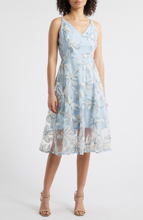 3D Floral Appliqué Fit & Flare Dress