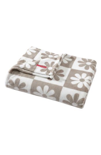Betsey Johnson Daisy Check Throw Blanket In Beige