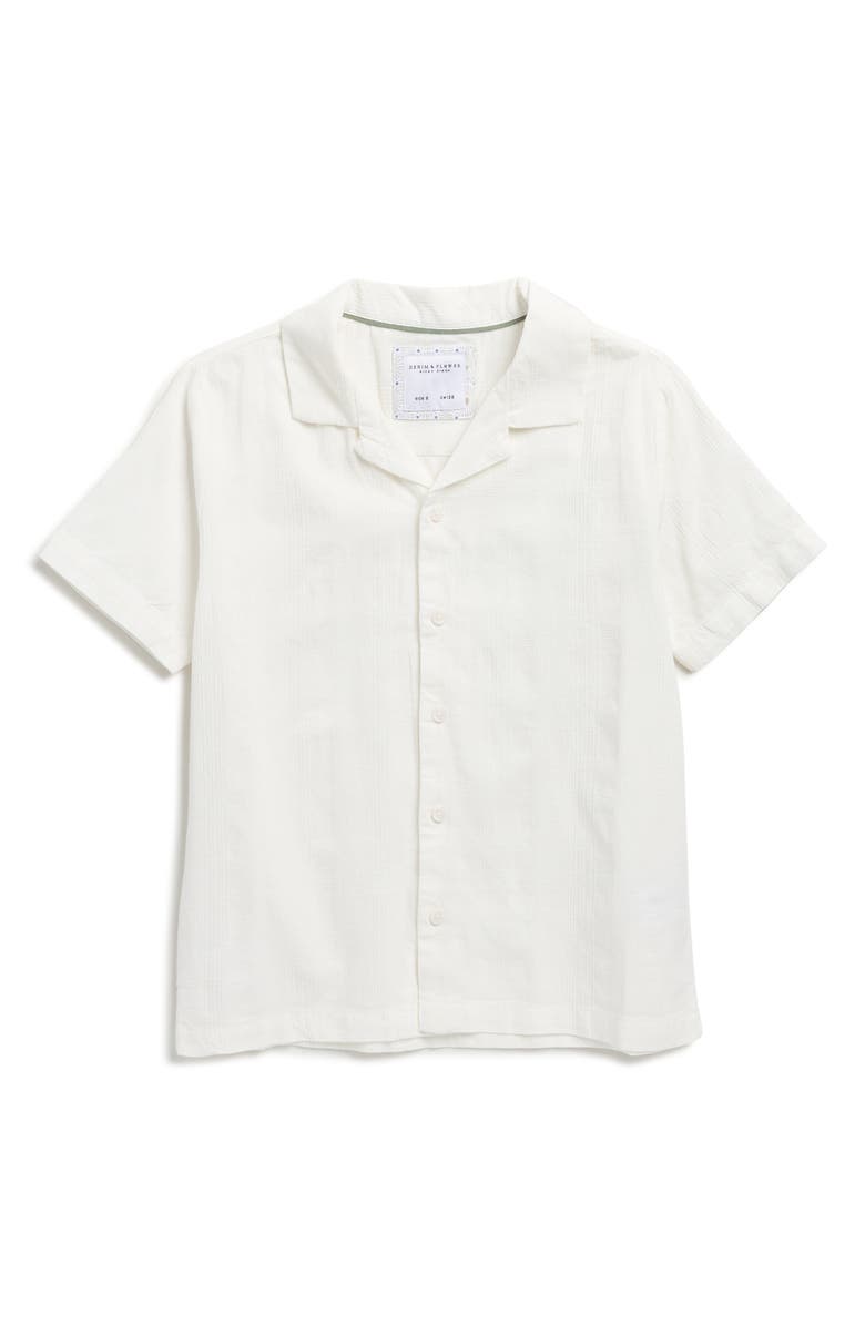 DENIM AND FLOWER Kids' Textured Camp Shirt, Main, color, Off White