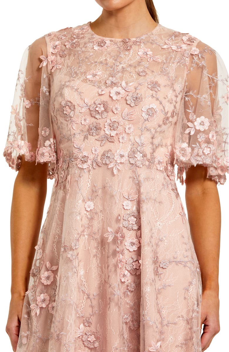 Mac Duggal Flutter Sleeve Embroidered Midi Dress, Alternate, color, Blush