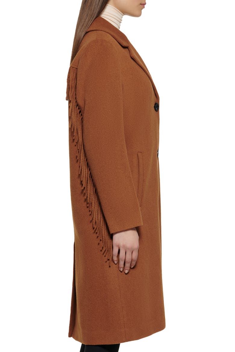 Notched Collar Wool Blend Fringe Coat, Alternate, color, TOFFEE