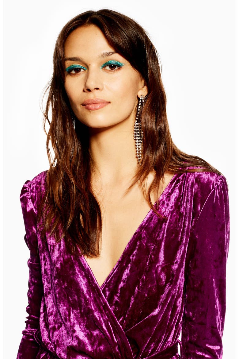 Velvet Wrap Romper, Alternate, color, PURPLE