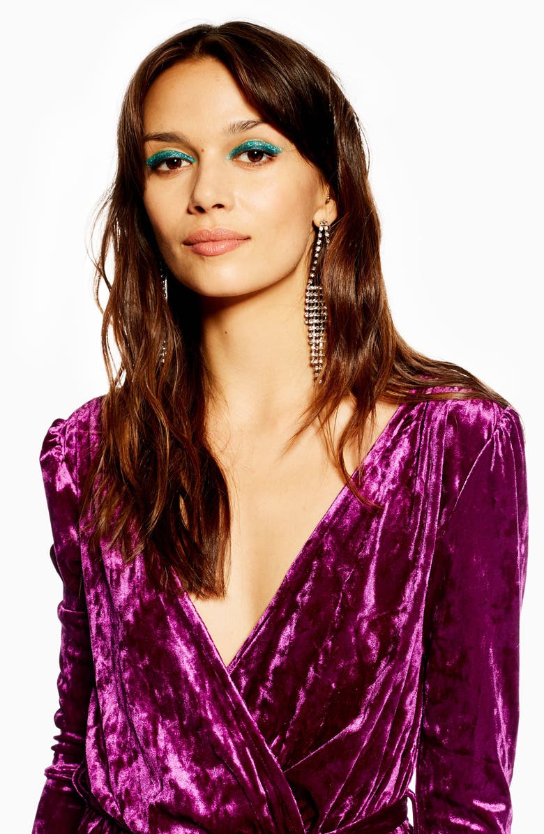 Topshop Velvet Wrap Romper, Alternate, color, 