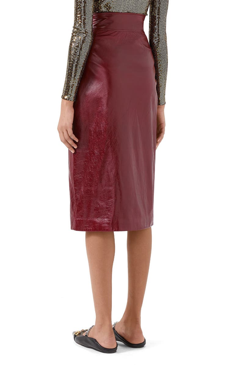 Gucci Front Slit Lambskin Leather Pencil Skirt, Alternate, color,